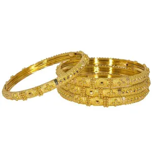 22K Yellow Gold Bangles Set of 4 W/ Chunky Beaded Filigree, 49.2 gm