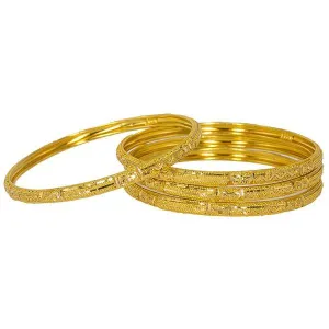 22K Yellow Gold Bangles Set of 4 W/ Detailed Hollow Frame & Beaded Filigree, 44.8 gm