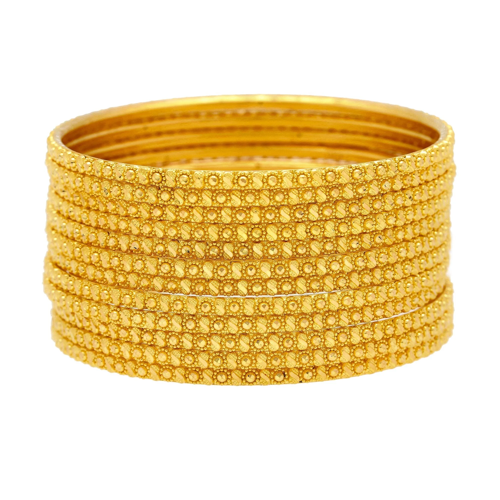 22K Yellow Gold Thin Bangles Set of Twelve, 108.1 Grams