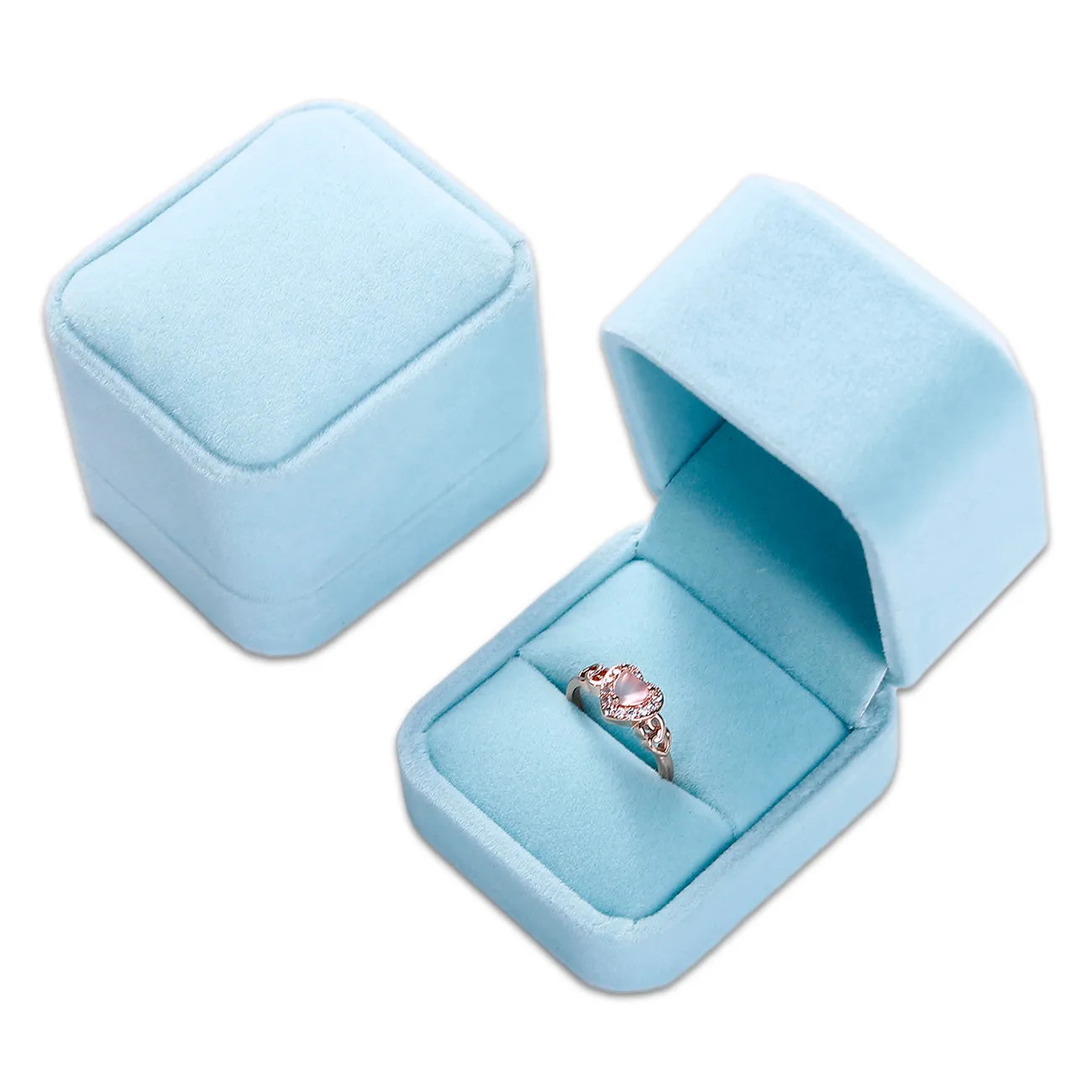 24-Pack Deluxe Plush Light Blue Velvet High-Top Ring Box
