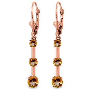 2.5 Carat 14K Solid Rose Gold Citrine Bar Earrings