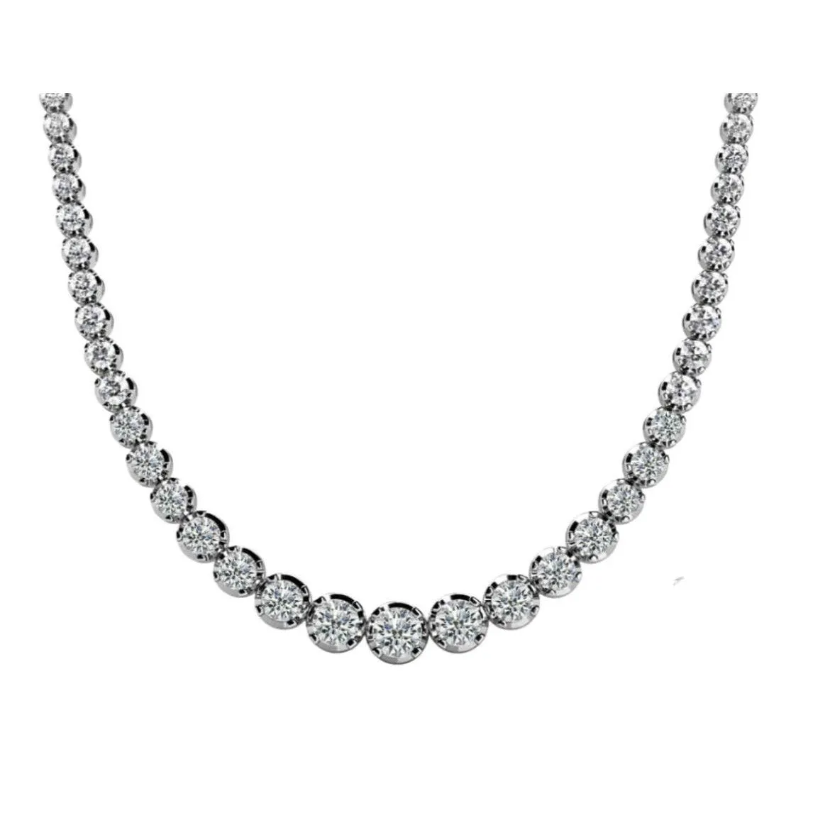 3 Carat Round Diamond Platinum Graduated Tennis Necklace