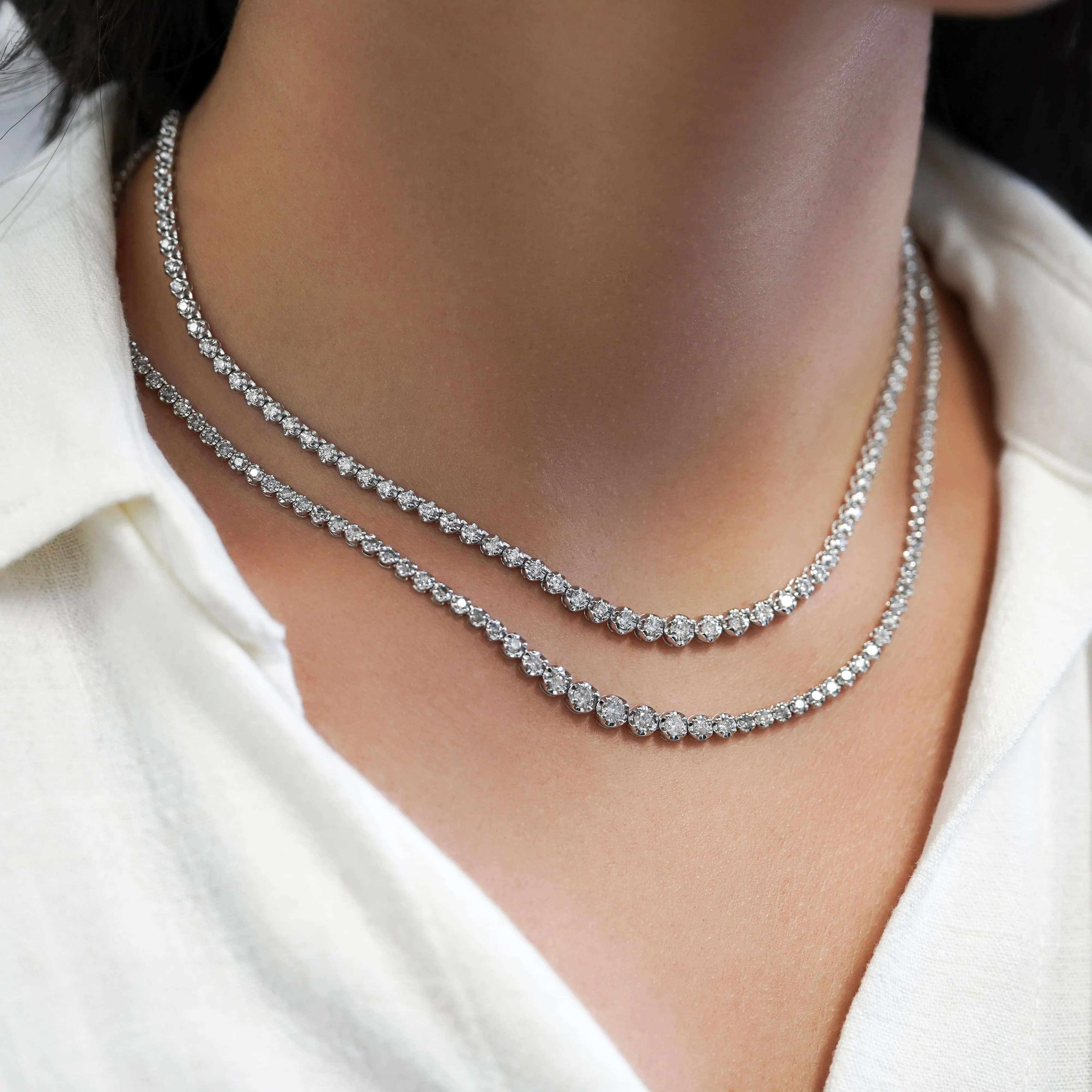 3 Carat Round Diamond Platinum Graduated Tennis Necklace