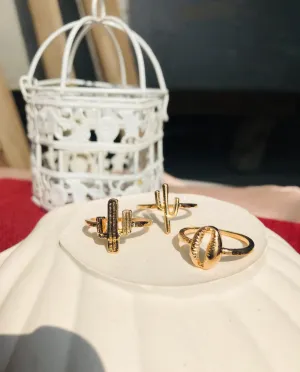 3-Piece Boho Shell Rings Set | Stackable Beachy Jewelry for Women | Summer Vacation, Casual & Pakistani Coastal Fashion