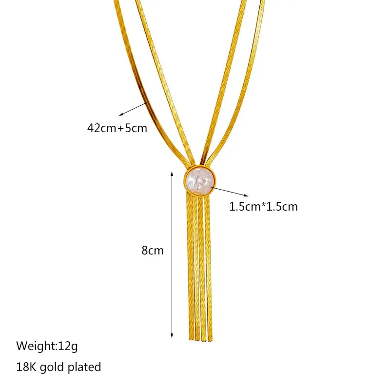 316L Stainless Steel Gold Color 2-Layer Pearl Tassel Necklace For Women