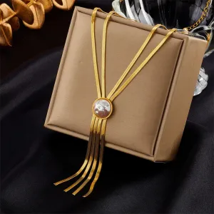 316L Stainless Steel Gold Color 2-Layer Pearl Tassel Necklace For Women