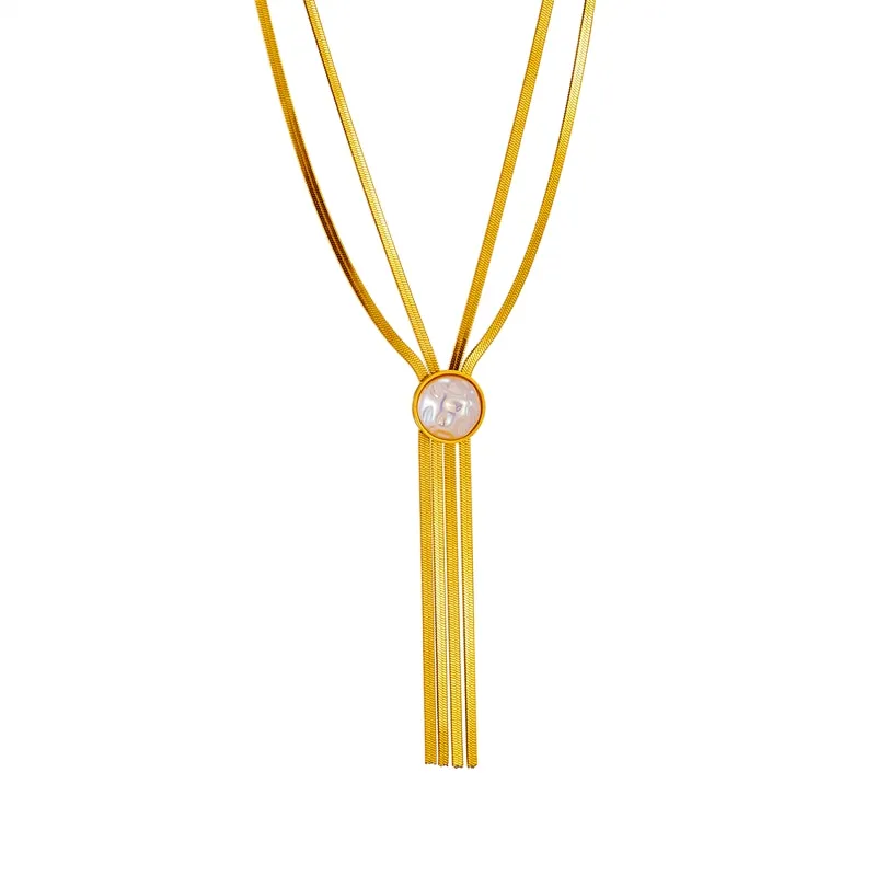 316L Stainless Steel Gold Color 2-Layer Pearl Tassel Necklace For Women