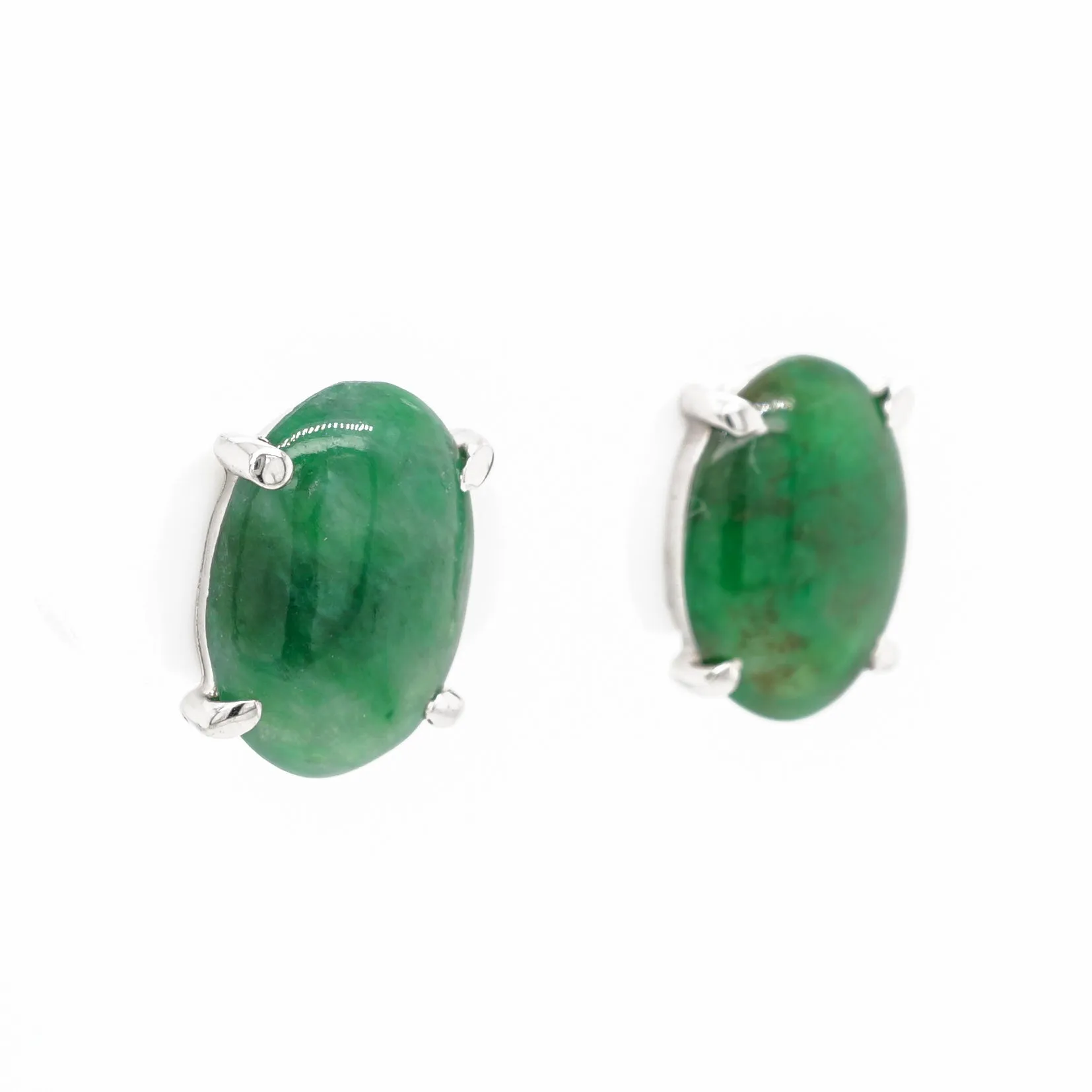 3.34 Cabochon Cut Jade Stud Earrings in 14k White Gold