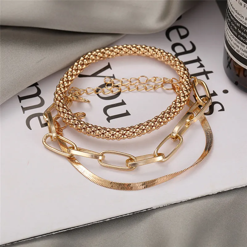 3PCS/Set Fashion  Bracelets Bangles For Women (Gold or Silver)