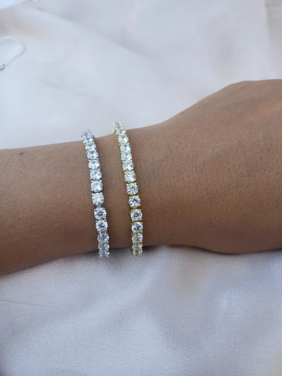 4mm 14k Gold Diamond Tennis Bracelet, Cubic Zirconia Tennis Bracelets ,Iced Out Chain ,Crystal Wedding Bracelet For Women Men
