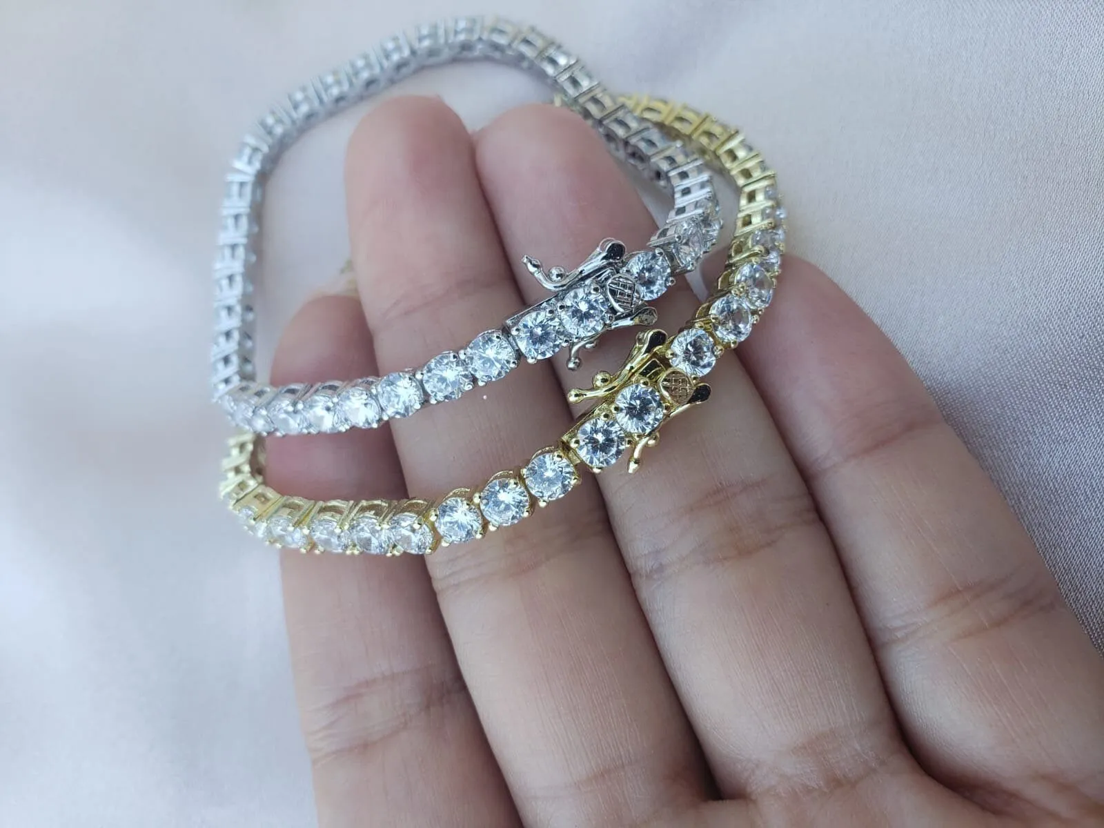 4mm 14k Gold Diamond Tennis Bracelet, Cubic Zirconia Tennis Bracelets ,Iced Out Chain ,Crystal Wedding Bracelet For Women Men