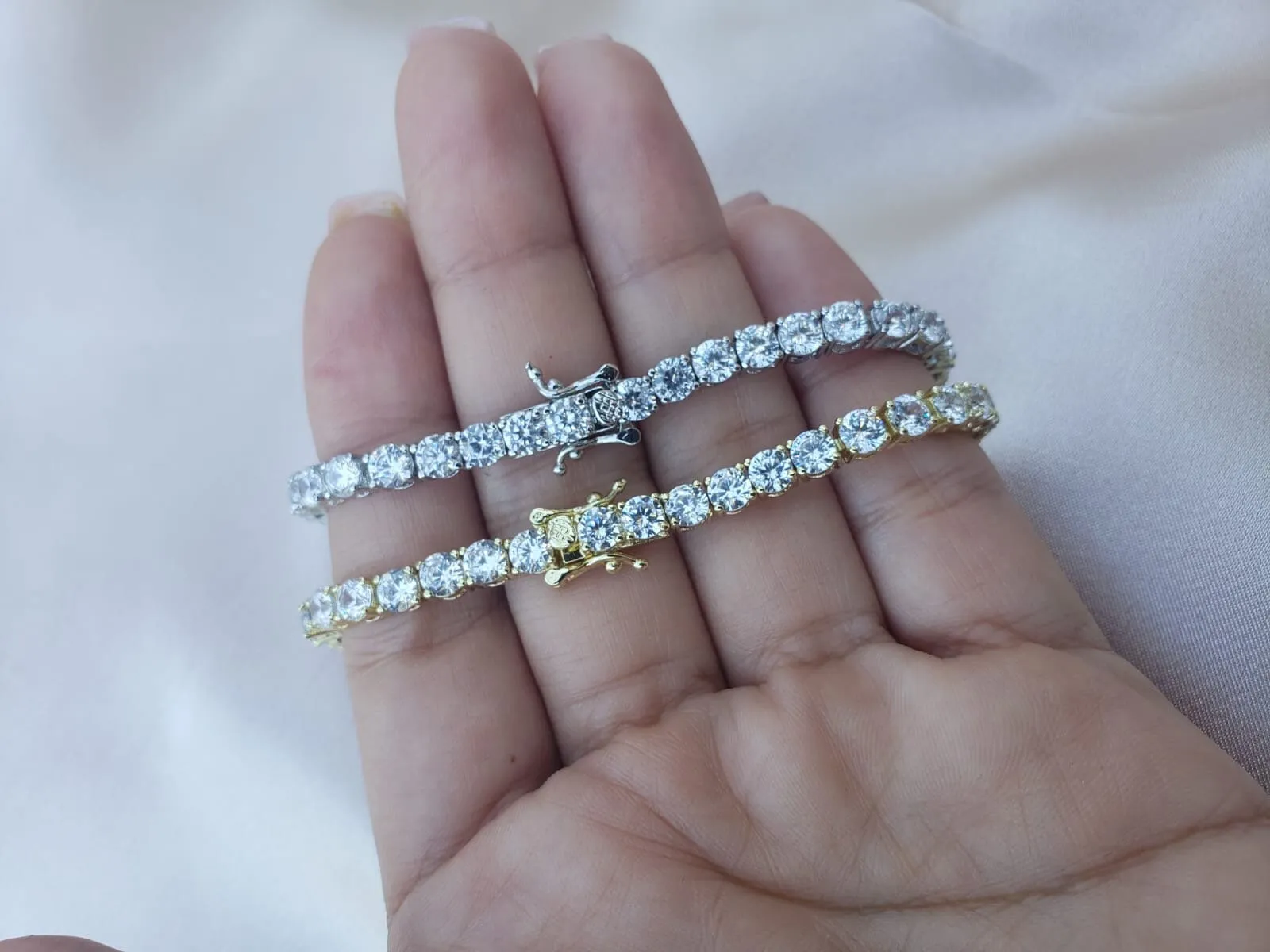 4mm 14k Gold Diamond Tennis Bracelet, Cubic Zirconia Tennis Bracelets ,Iced Out Chain ,Crystal Wedding Bracelet For Women Men