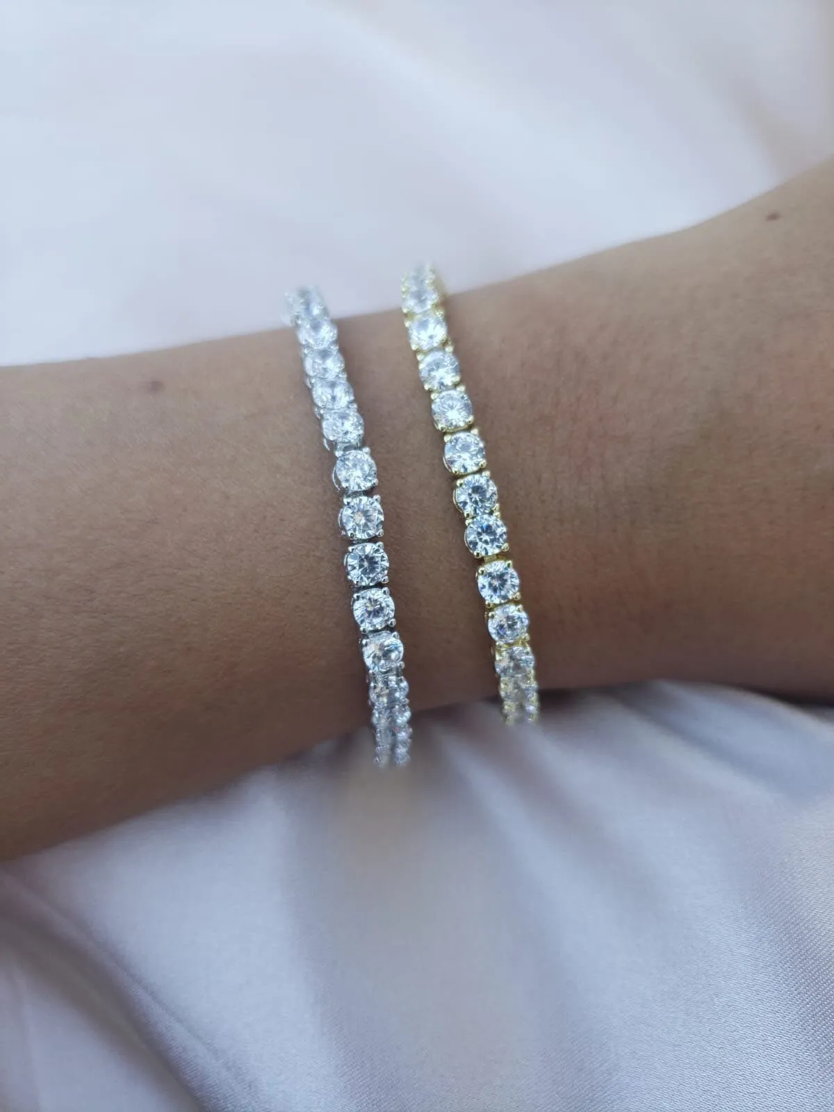4mm 14k Gold Diamond Tennis Bracelet, Cubic Zirconia Tennis Bracelets ,Iced Out Chain ,Crystal Wedding Bracelet For Women Men