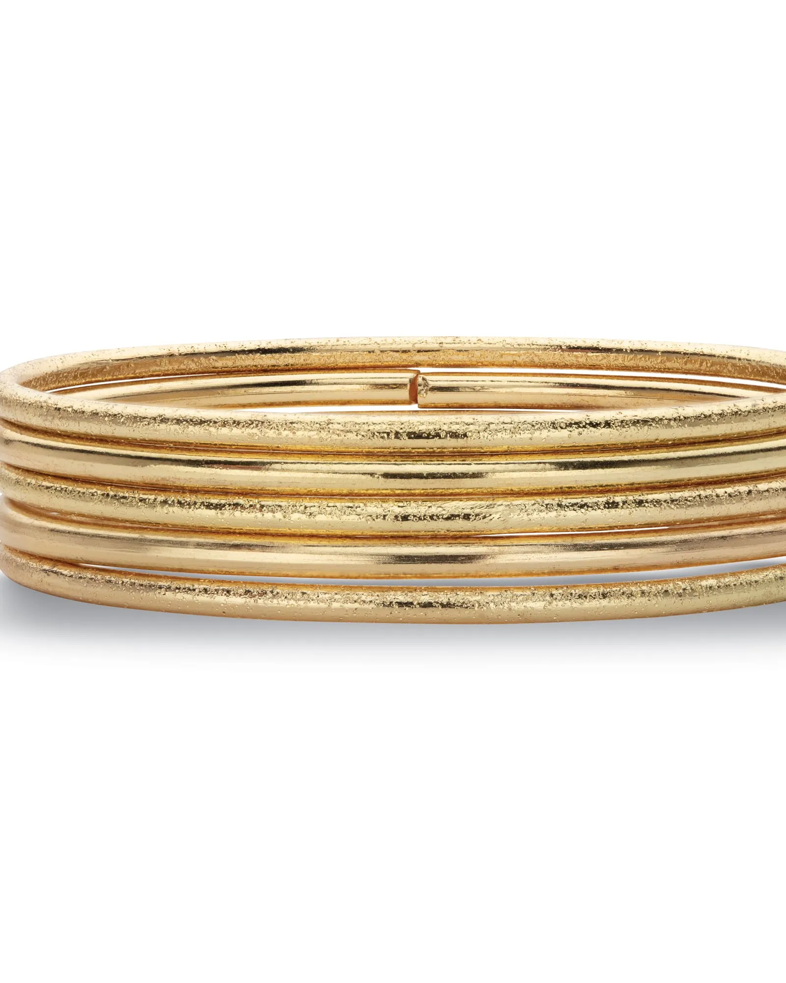 5 Piece Bangle Bracelet Set in Textured and Polished Yellow Goldtone | Yellow