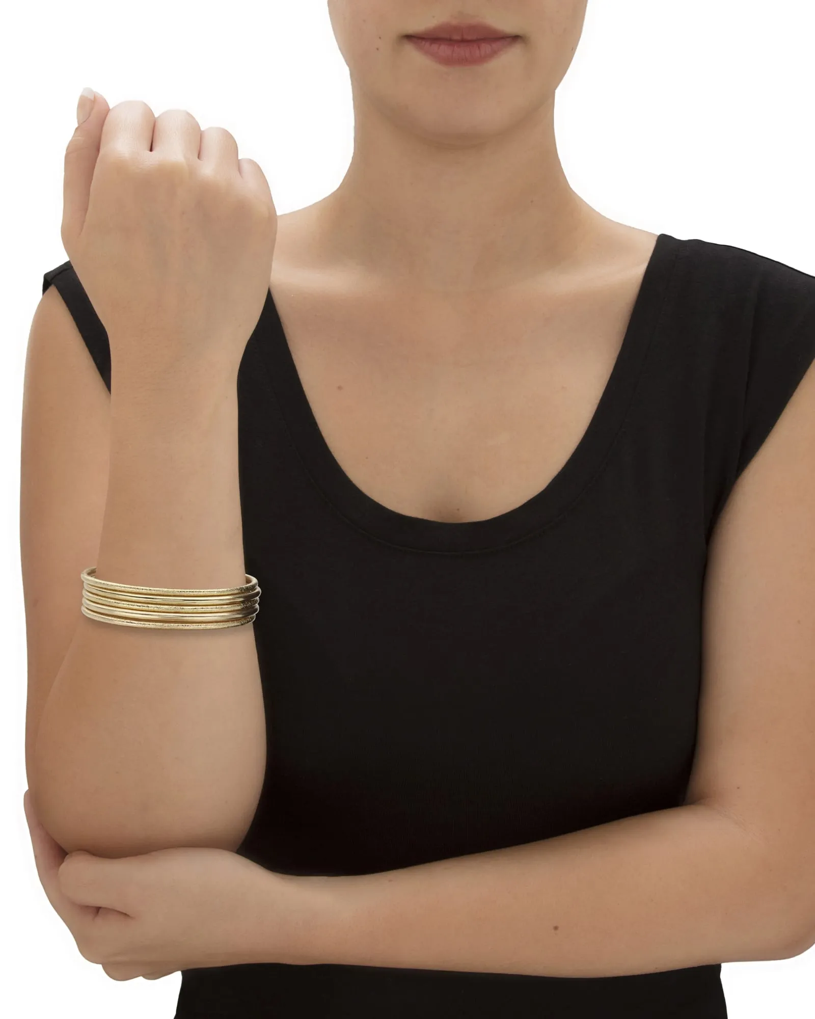 5 Piece Bangle Bracelet Set in Textured and Polished Yellow Goldtone | Yellow