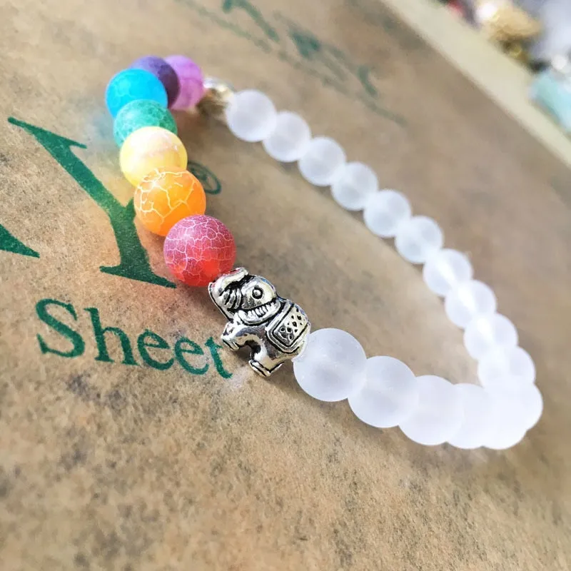 7 Chakra Scrub white transparent Stone Beads Bracelet For Women Bangles Jewelry
