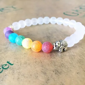 7 Chakra Scrub white transparent Stone Beads Bracelet For Women Bangles Jewelry