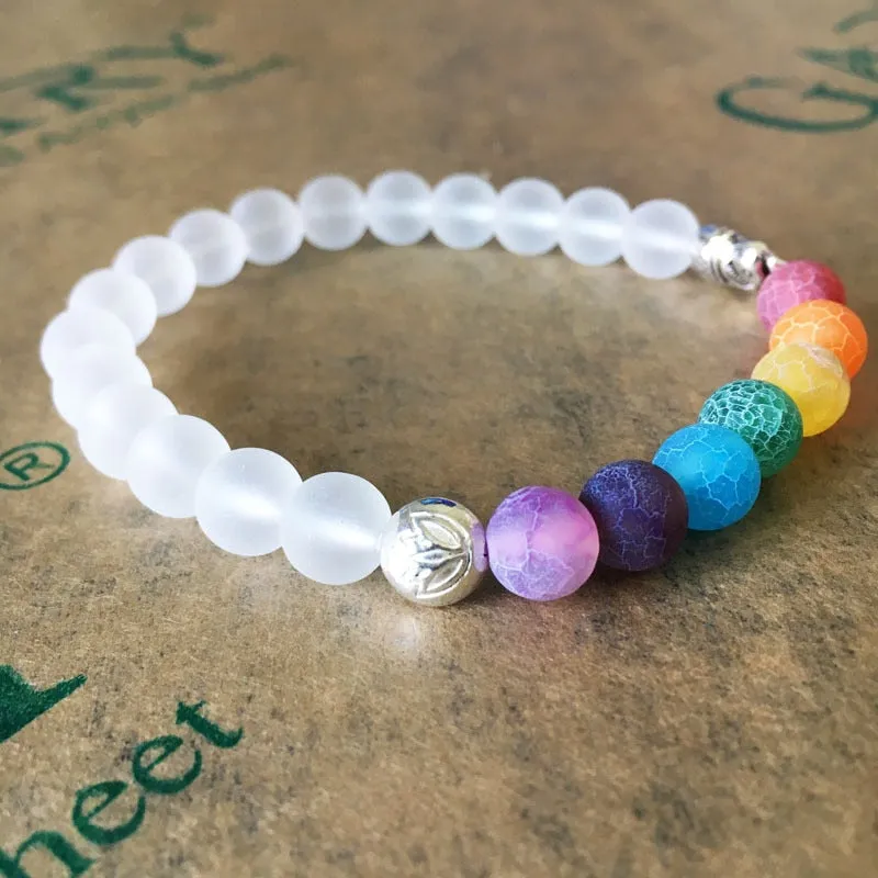 7 Chakra Scrub white transparent Stone Beads Bracelet For Women Bangles Jewelry