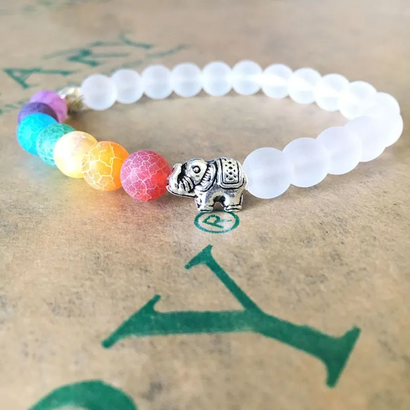 7 Chakra Scrub white transparent Stone Beads Bracelet For Women Bangles Jewelry