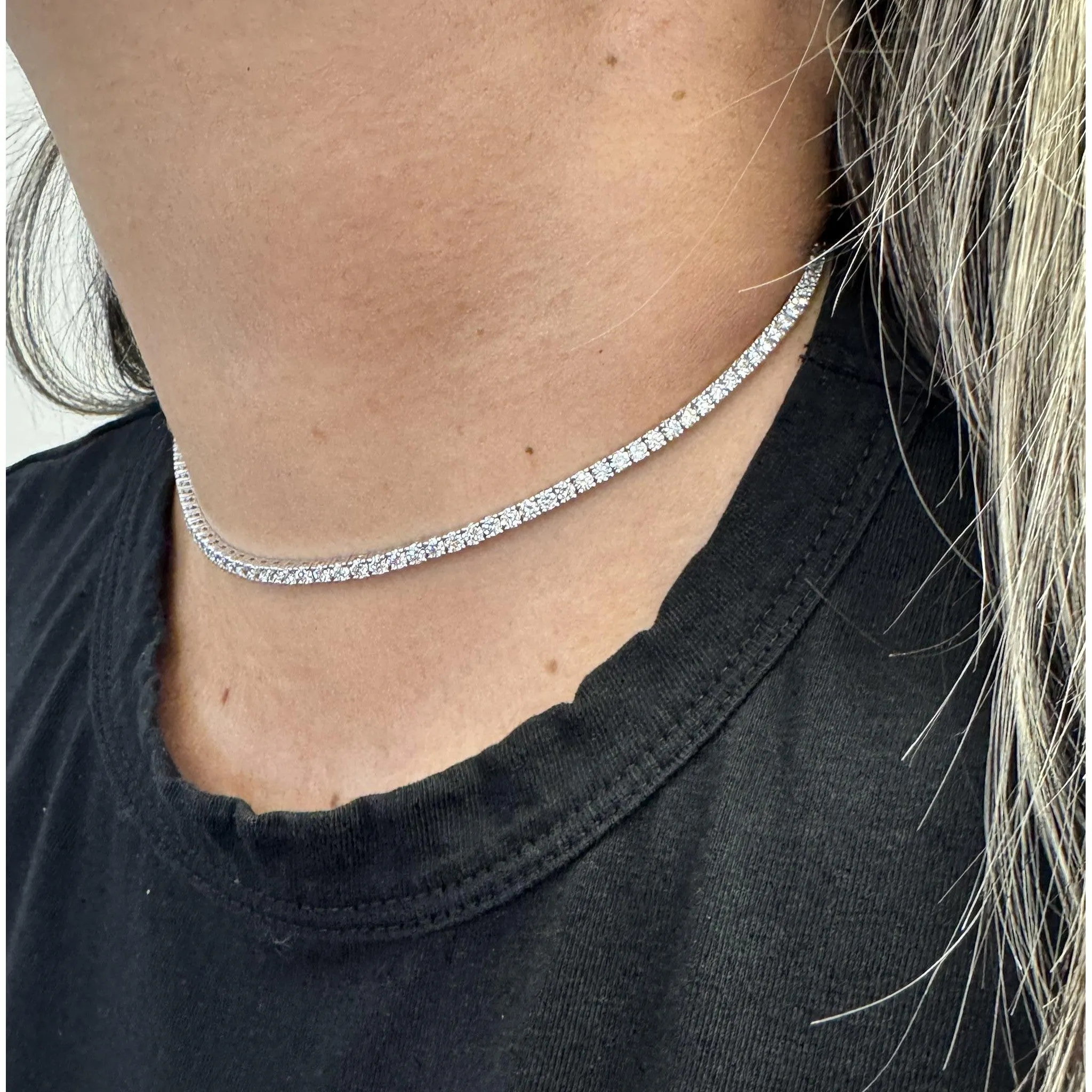 7.5 Carat Round Diamond Adjustable Choker Tennis Necklace 16-18"