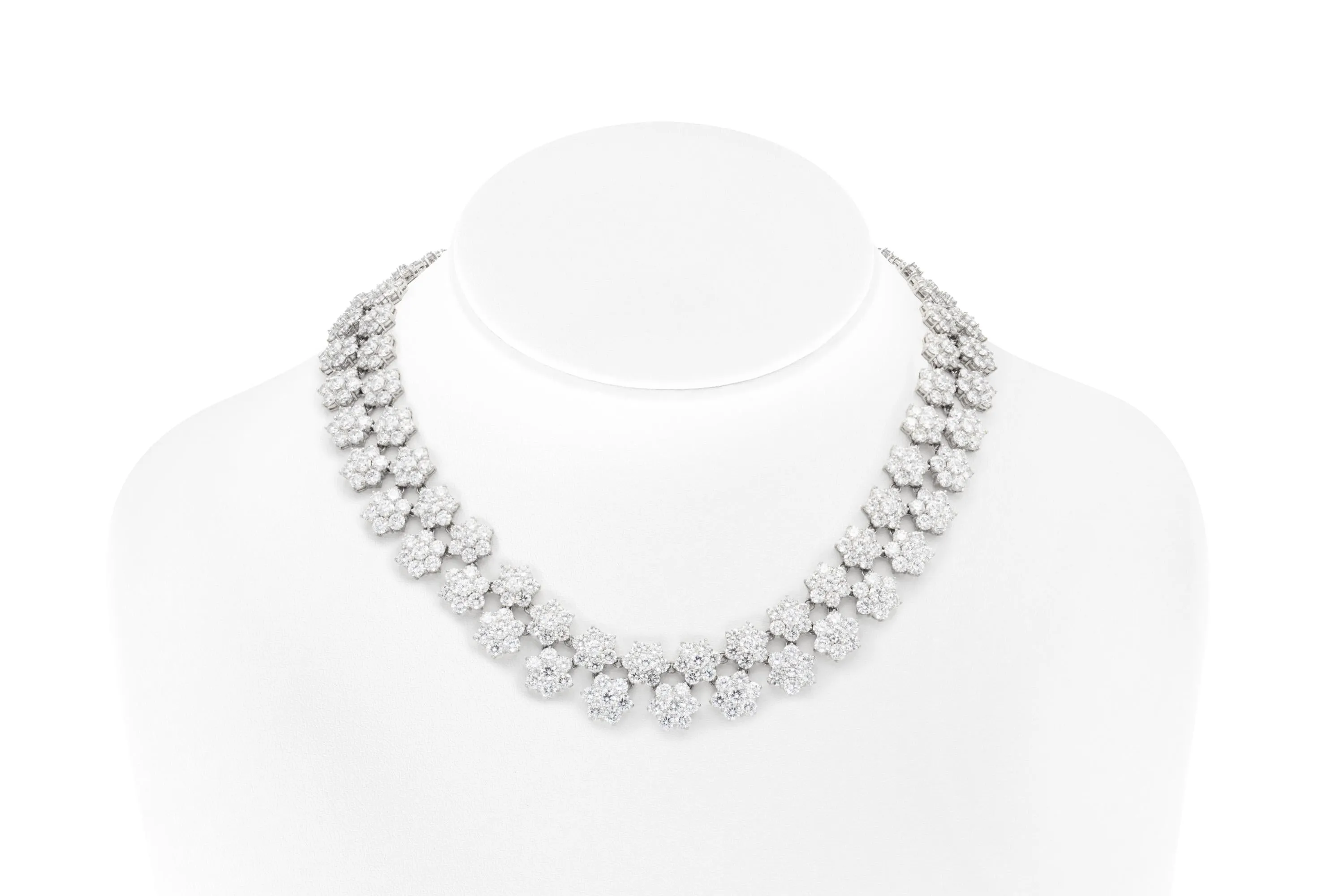85.54 Carat Diamond Two Row Flowers Collar Necklace