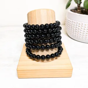 8mm Crystal Black Obsidian Beaded Bracelet