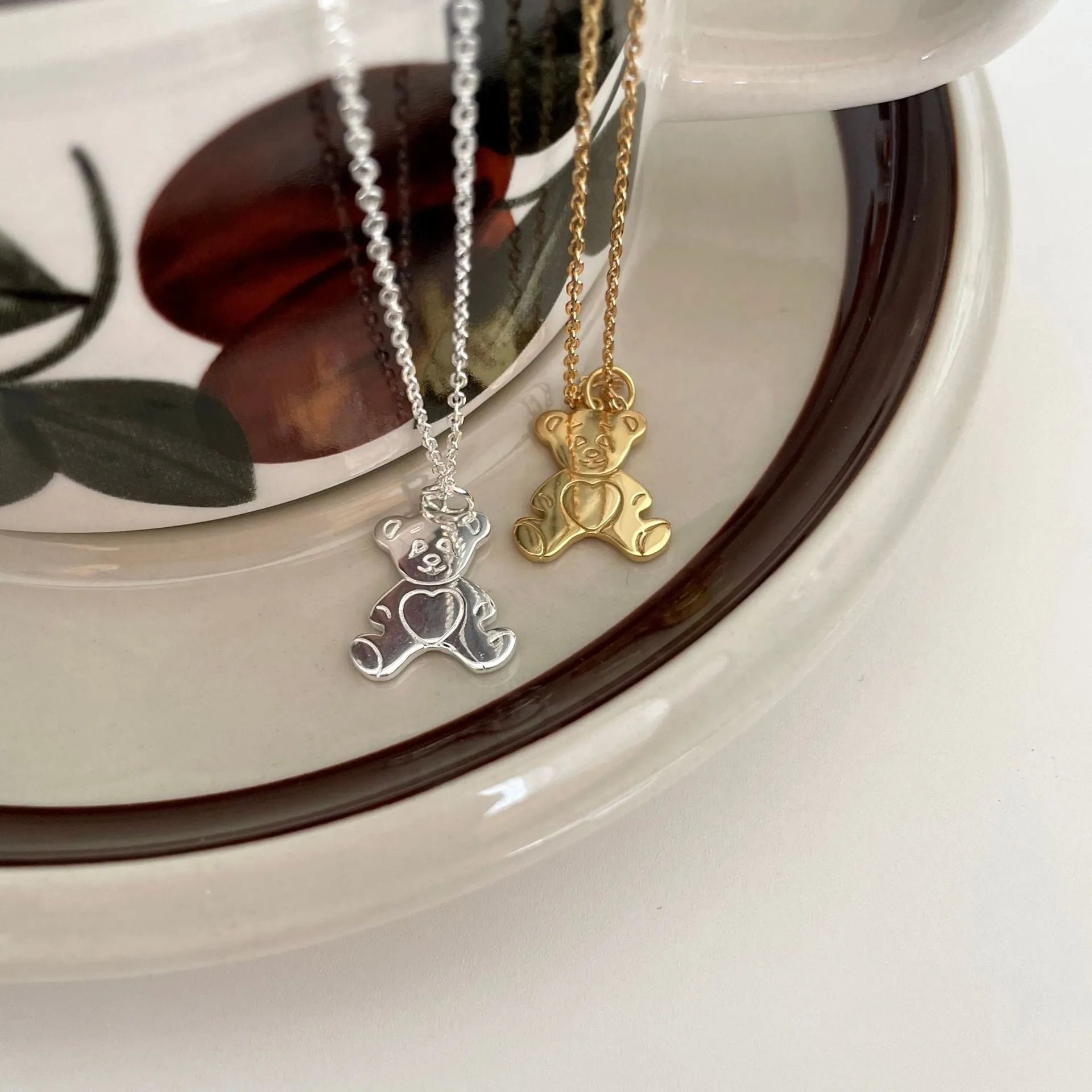 925 Sterling Silver Minimalist Bear Geometric Silver Necklaces