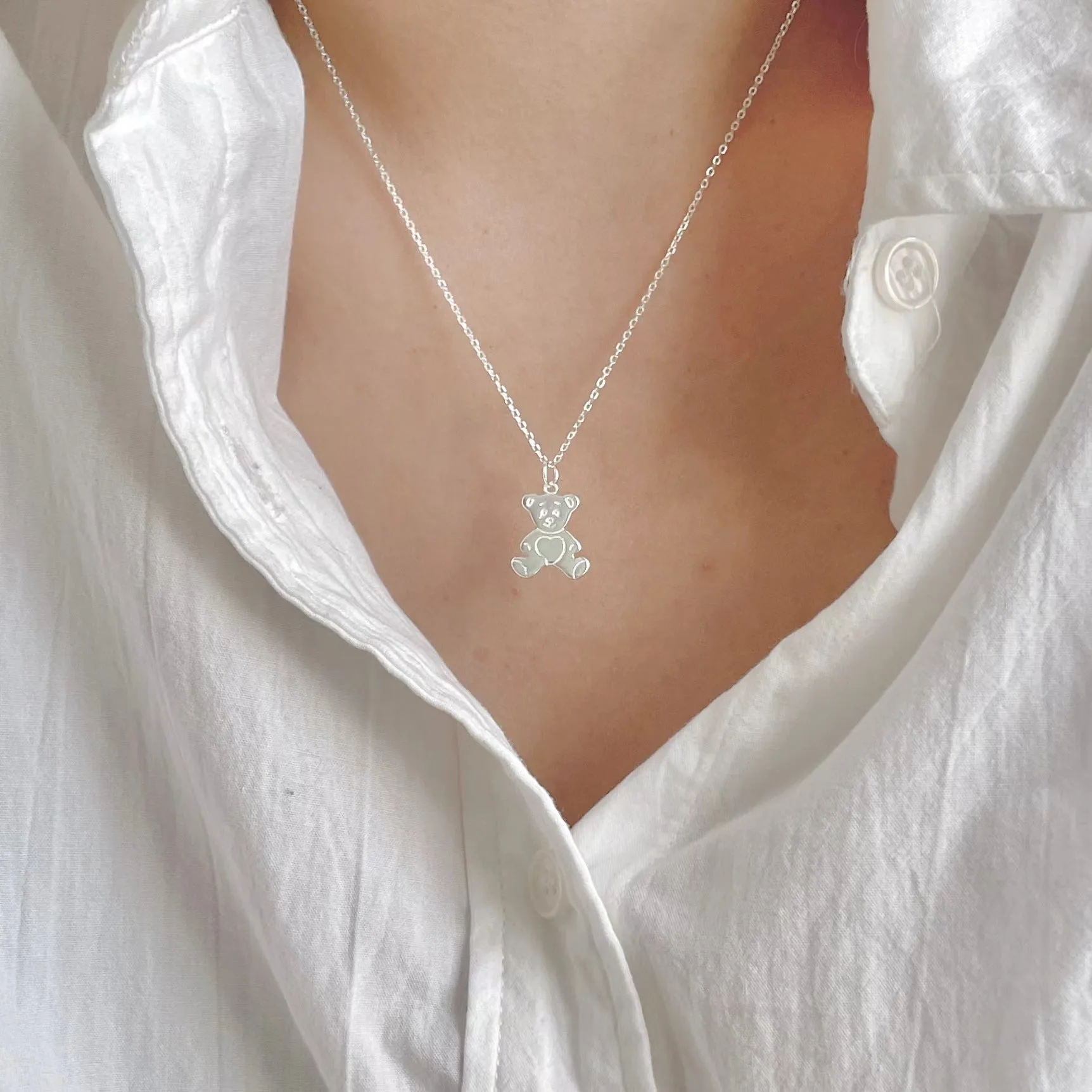 925 Sterling Silver Minimalist Bear Geometric Silver Necklaces