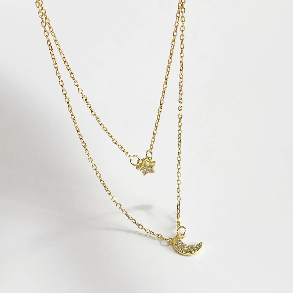 925 Sterling Silver Minimalist Star Moon Silver Necklaces