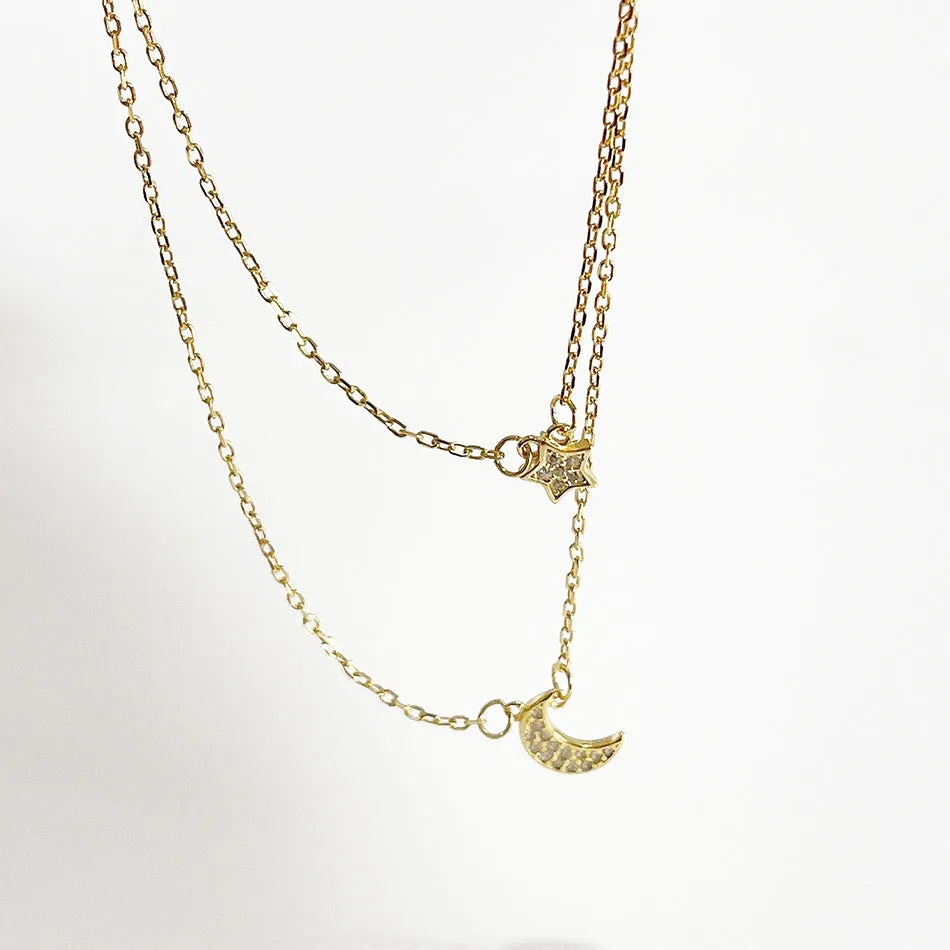 925 Sterling Silver Minimalist Star Moon Silver Necklaces