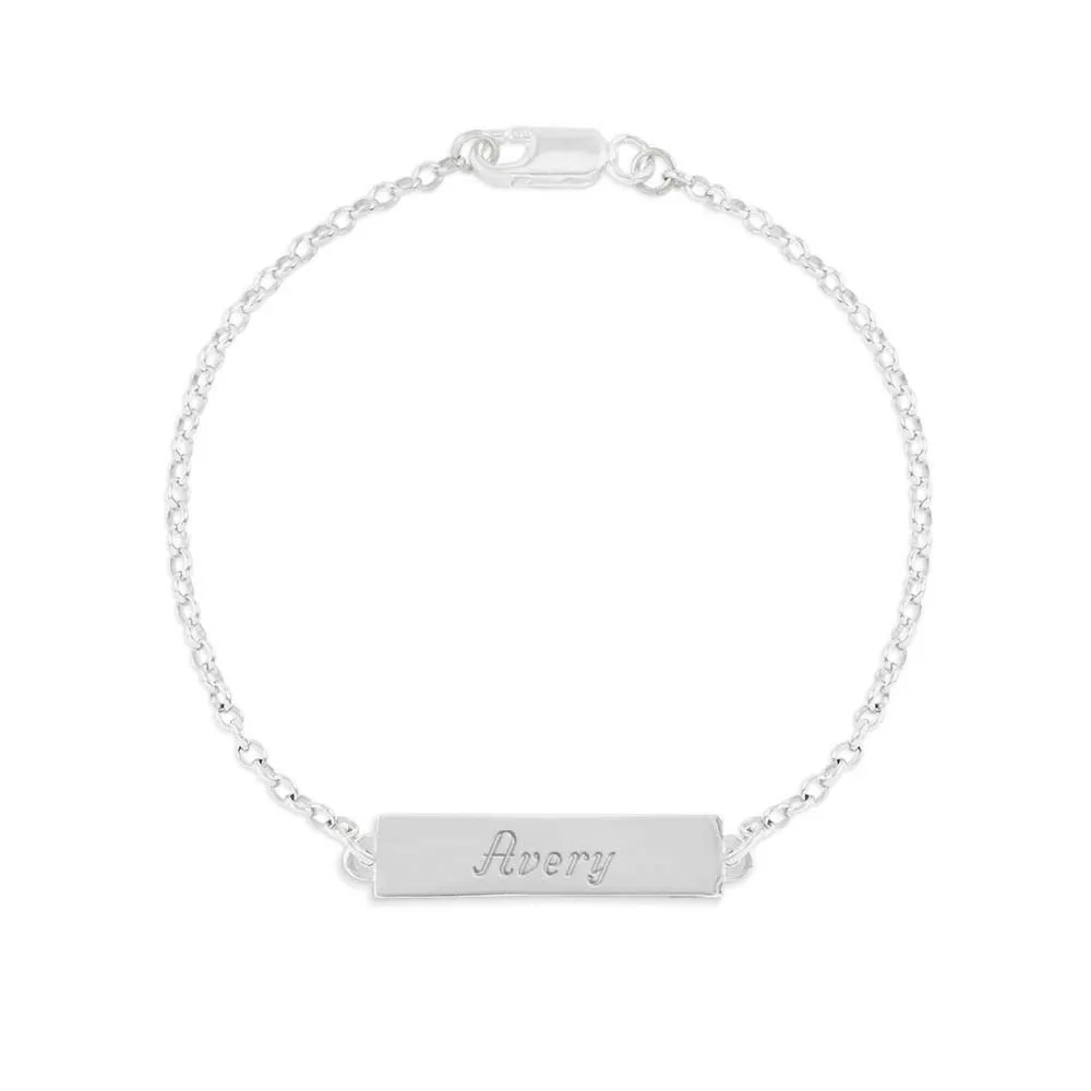 925 Sterling Silver Personalized Name Bar Bracelet Length Adjustable 6”-7.5”