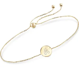 925 Sterling Silver Personalized Single Initial Circle Disc Bracelet Length Adjustable 6”-7.5”