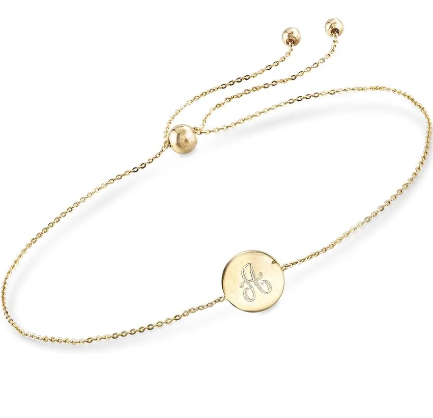 925 Sterling Silver Personalized Single Initial Circle Disc Bracelet Length Adjustable 6”-7.5”