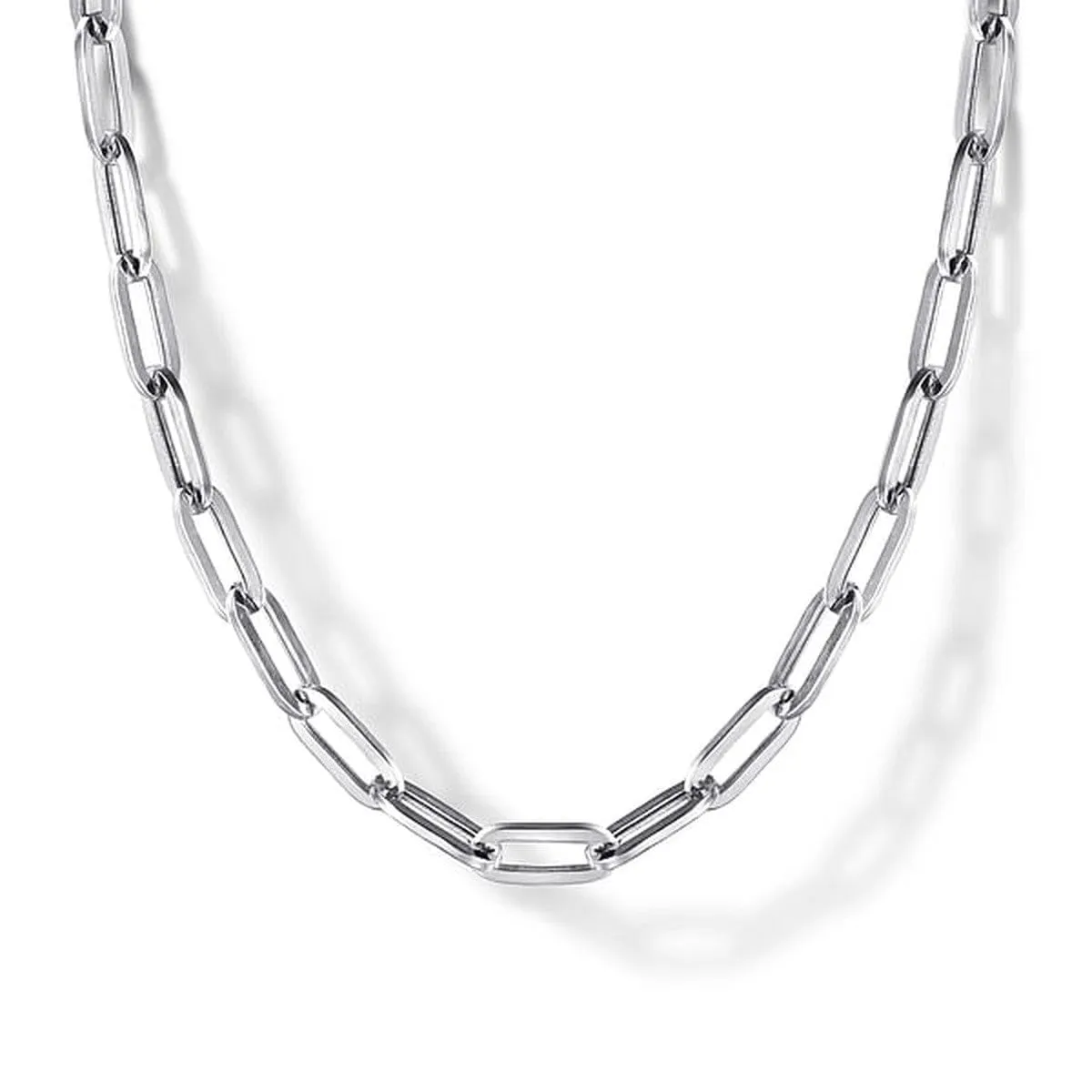 925 Sterling Silver Solid Paper Clip Chain Necklace - NK6769-32SVJJJ
