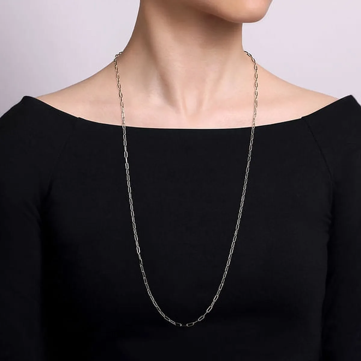 925 Sterling Silver Solid Paper Clip Chain Necklace - NK6769-32SVJJJ