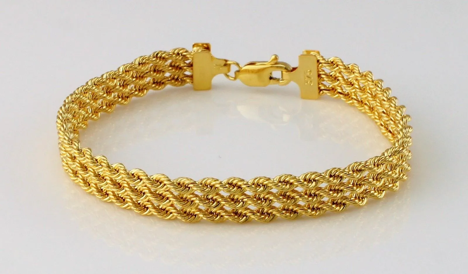 9ct Yellow Gold Three Strand Rope Bracelet 18cm / 7 inch