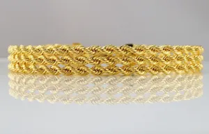 9ct Yellow Gold Three Strand Rope Bracelet 18cm / 7 inch