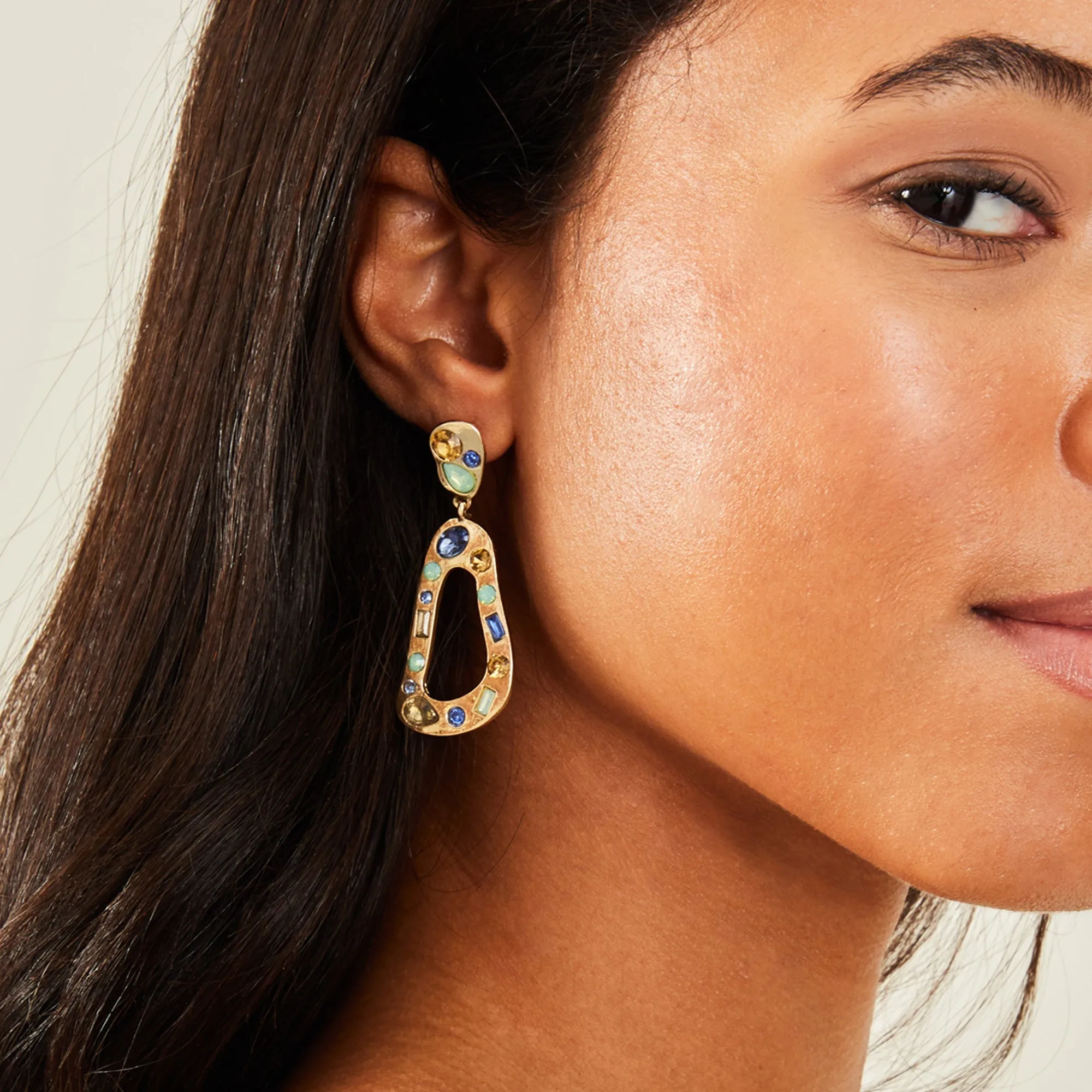 Accessorize London Women's Gold Gem Molten Drop Earrings