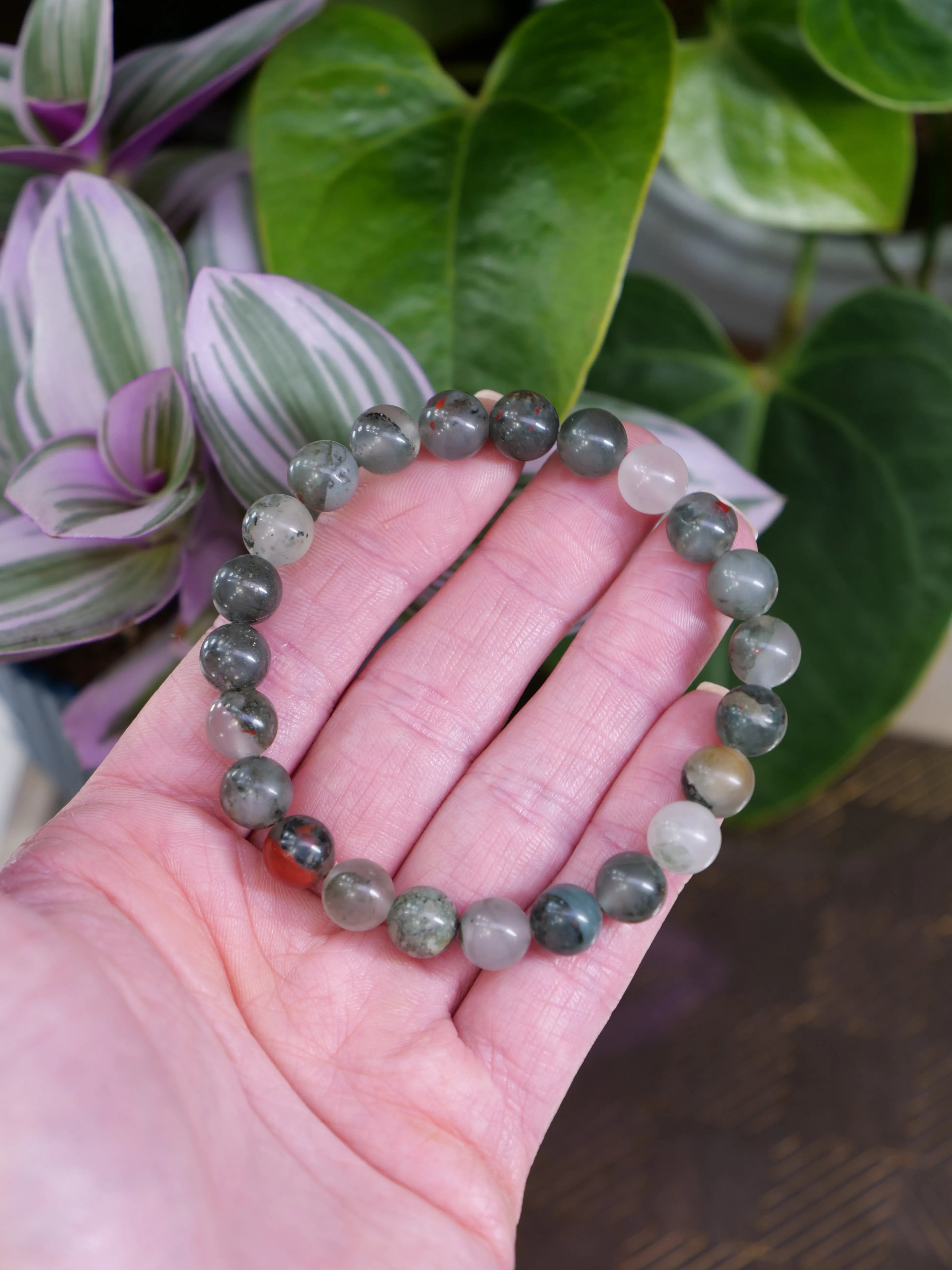 African Bloodstone 8mm Beaded Natural Gemstone Elastic Bracelet, Genuine Top Grade Gift Jewelry, Men Women Fashion Crystal Energy Jewellery