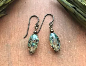 Amber Picasso Elongated Glass Earrings - Niobium Earwires