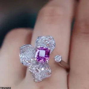Amethyst Flower Ring Adjustable