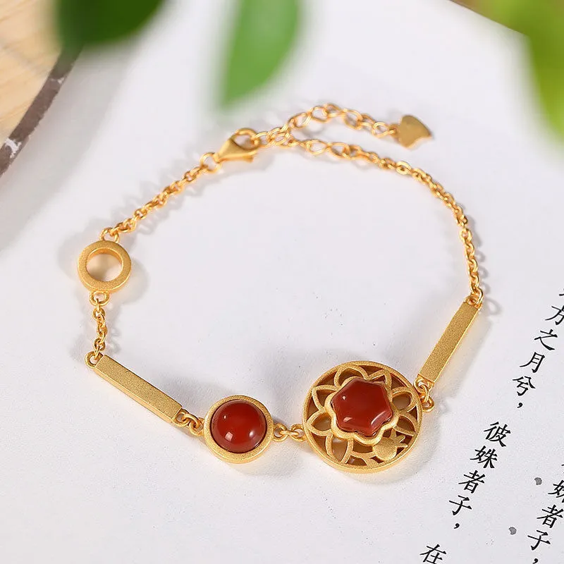 Ancient gold craftsmanship southern red tourmaline flower bracelets for women