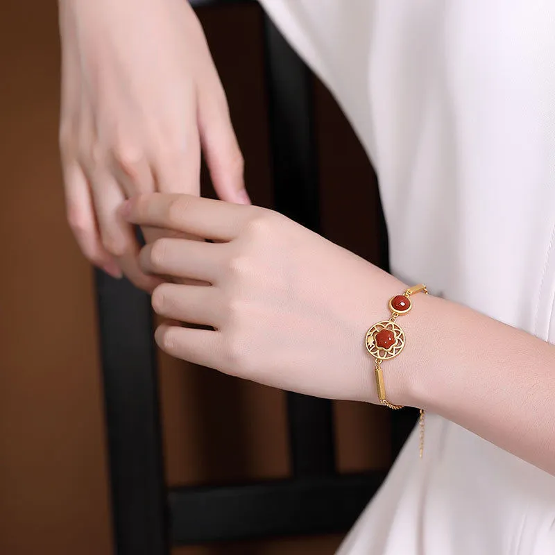 Ancient gold craftsmanship southern red tourmaline flower bracelets for women