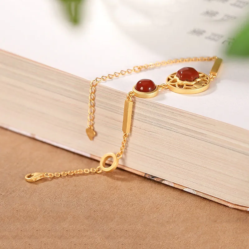 Ancient gold craftsmanship southern red tourmaline flower bracelets for women