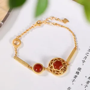 Ancient gold craftsmanship southern red tourmaline flower bracelets for women