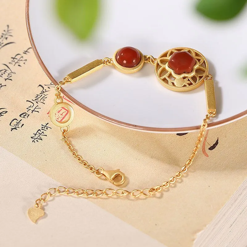 Ancient gold craftsmanship southern red tourmaline flower bracelets for women