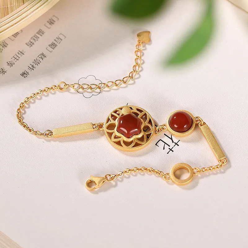 Ancient gold craftsmanship southern red tourmaline flower bracelets for women