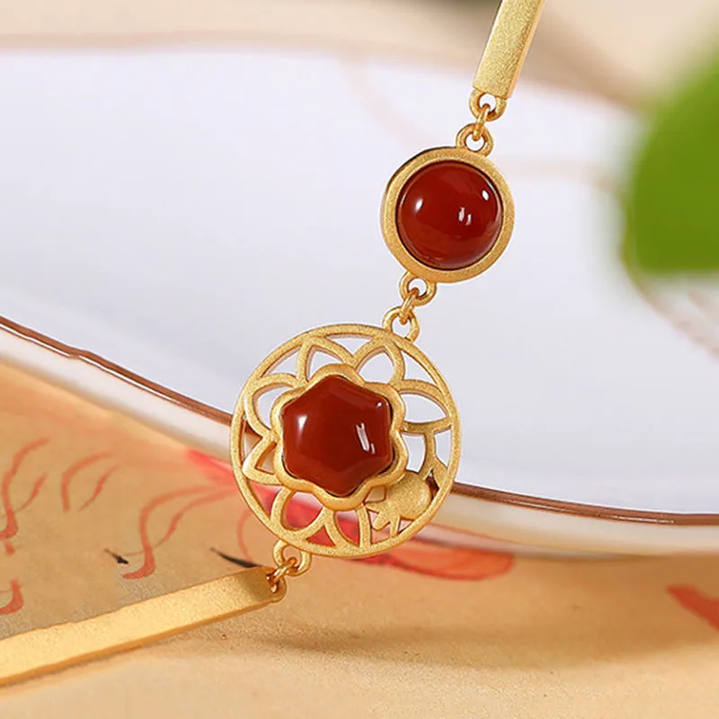 Ancient gold craftsmanship southern red tourmaline flower bracelets for women