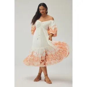 Anthropologie Tina Puff-Sleeved Embroidered Maxi Dress