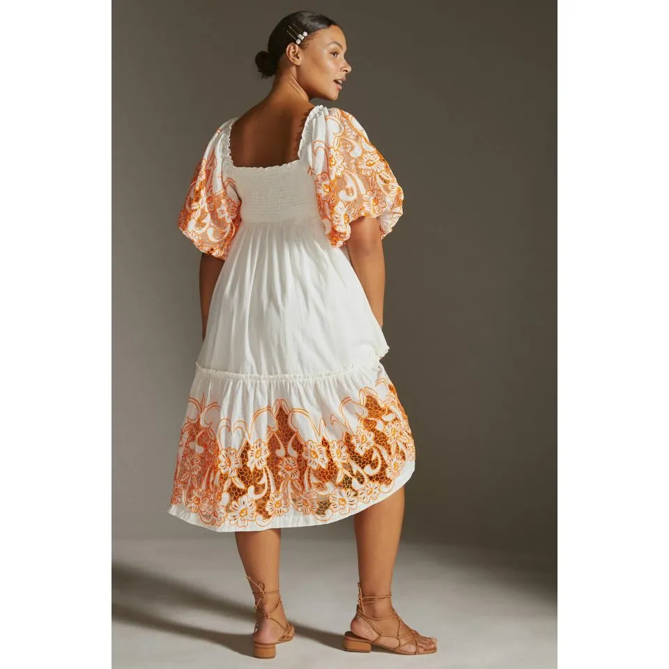 Anthropologie Tina Puff-Sleeved Embroidered Maxi Dress